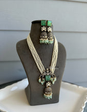 Load image into Gallery viewer, Mint Peacock moissanite Long Pearl Designer Necklace set