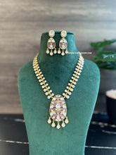 Load image into Gallery viewer, Inlay Pink Gold plated moissanite Stone Designer Dainty Necklace set