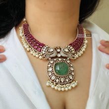 Load image into Gallery viewer, Moissanite Raveena Tandor Multicolor Gold plated Multicolor Statement Necklace set