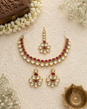 Load image into Gallery viewer, Radha Ruby Double layered Kundan back Meenakari Necklace set