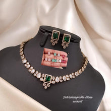 Load image into Gallery viewer, Changeable american diamond Polki designer Necklace set Temple jewelry