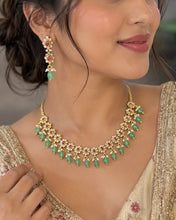 Load image into Gallery viewer, Golden CZ Dangling Dainty Temple Necklace set
