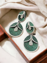 Load image into Gallery viewer, Invisible Green American diamond Victorian Earrings