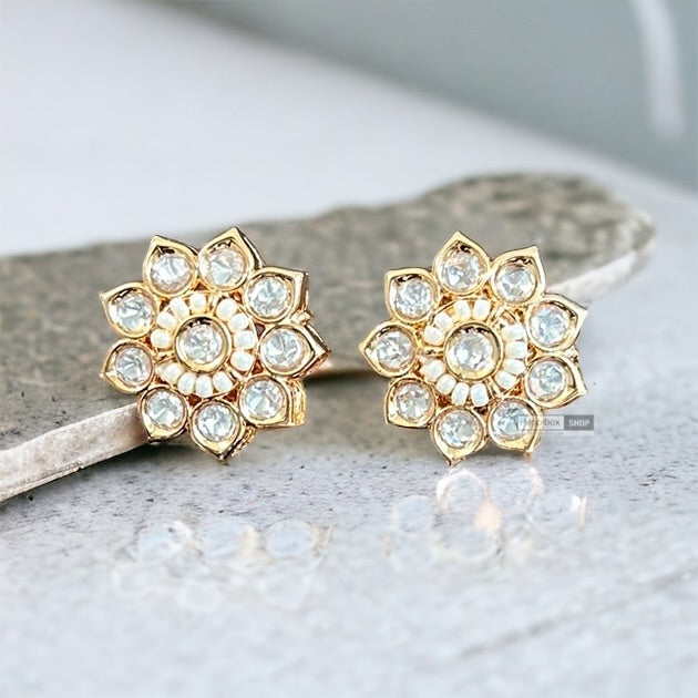 22k gold plated Tayani White Pearl Flower stud earrings