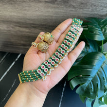 Load image into Gallery viewer, Golden pearl Green mint Temple Choker Necklace set