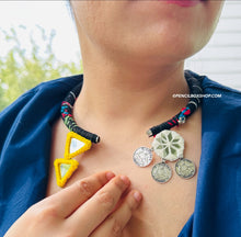 Load image into Gallery viewer, Handmade Ribbon Thread Yellow Hasli Mirror Necklace