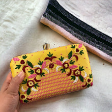 Load image into Gallery viewer, Yellow Embroidery Ethnic clutch for women with chain
