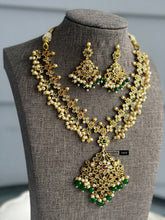 Load image into Gallery viewer, Exclusive cz kemp stone multicolor green drops Necklace set Temple Jewelry