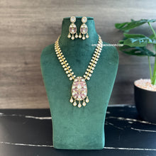 Load image into Gallery viewer, Inlay Pink Gold plated moissanite Stone Designer Dainty Necklace set