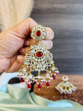 Load image into Gallery viewer, Heavy Premium Ruby Glass Beads Moissanite chandbali Earrings