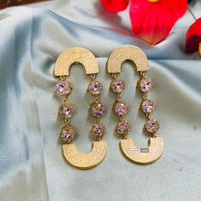 Load image into Gallery viewer, Gold matte Stone Svarovski American Diamond Long Earrings