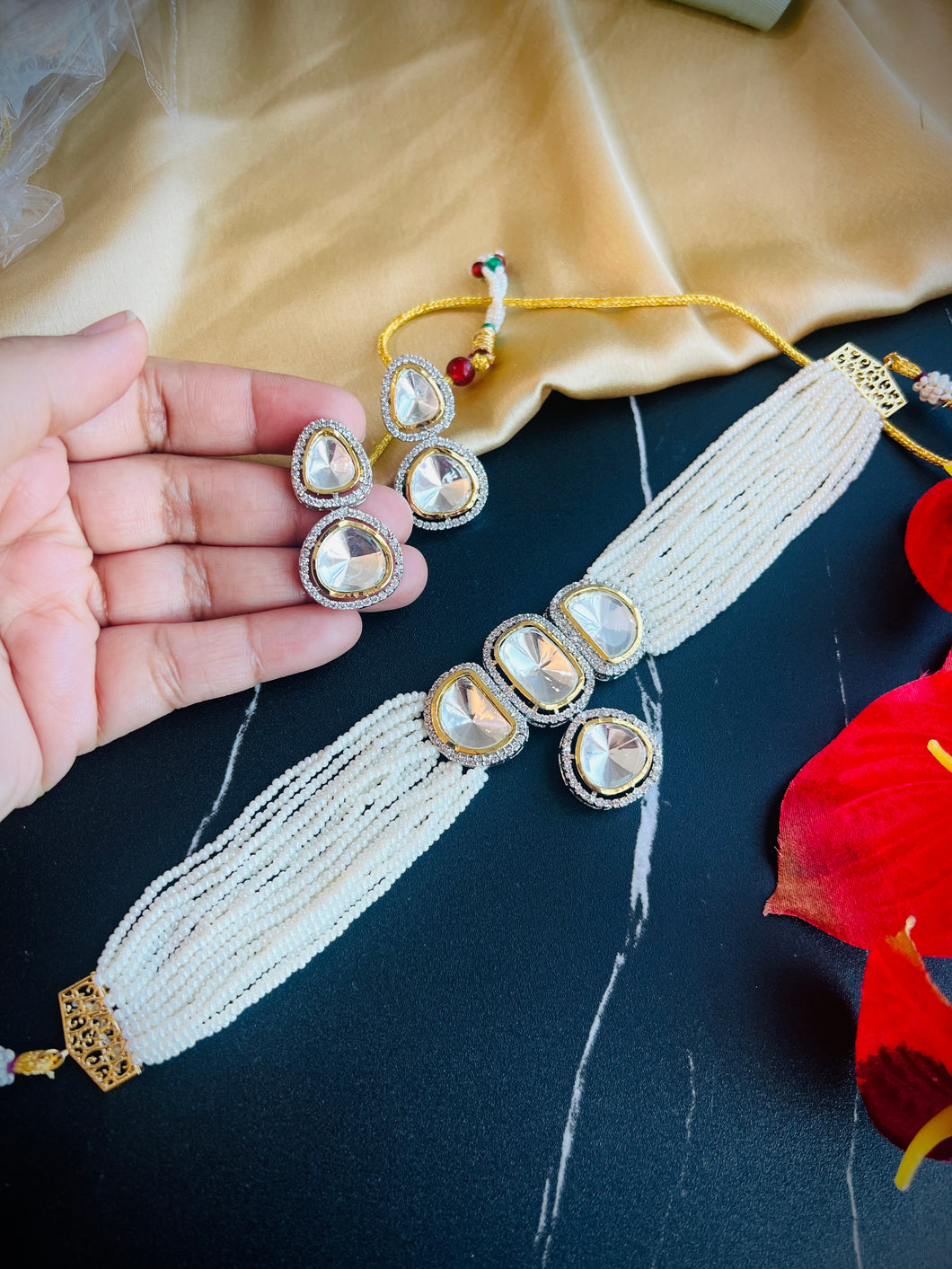 Hina khan inspired Uncut Polki Kundan Choker Necklace set