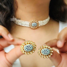 Load image into Gallery viewer, Tayani Gold plated Premium Enamel Blue Choker Necklace set