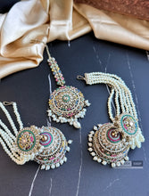 Load image into Gallery viewer, Multicolor Big Jumbo Bahubali pearl jhumki earrings with maangtikka