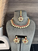 Load image into Gallery viewer, Radha Ruby Double layered Kundan back Meenakari Necklace set