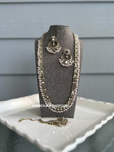 Load image into Gallery viewer, Lia BabyPink Long Mirror Sleek Statement Necklace set with maangtikka