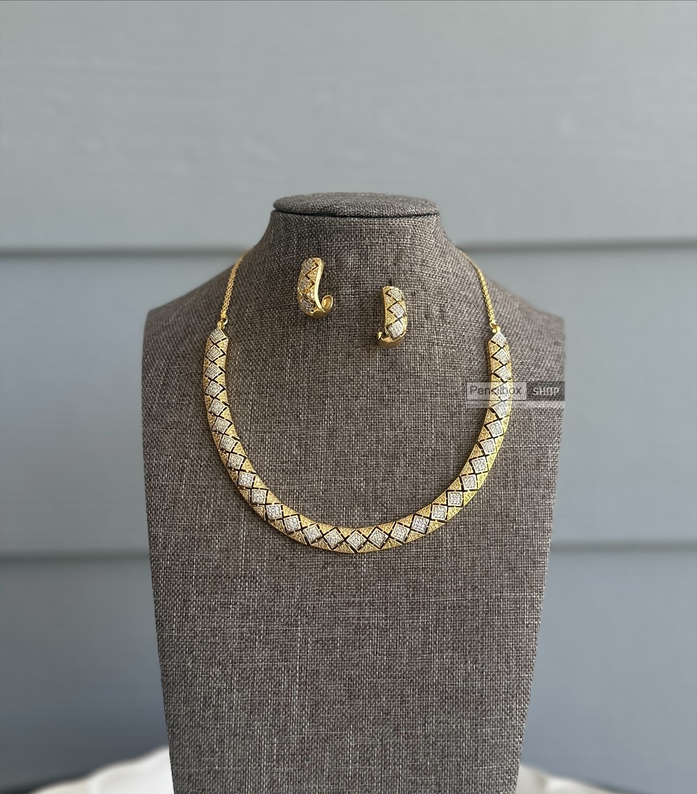 PencilboxShopUSA Golden Hasli American Diamond Dainty Necklace Set