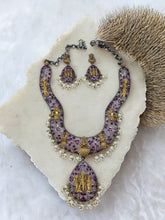 Load image into Gallery viewer, German Silver Ram Parivar ruby Big Statement Necklace set