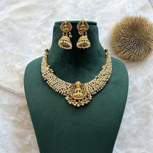 Load image into Gallery viewer, Golden Lakshmi ji Kemp Stone Beaded Temple Necklace set