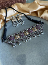 Load image into Gallery viewer, Ruby Golden Carved Flower dual Tone German silver Choker necklace set