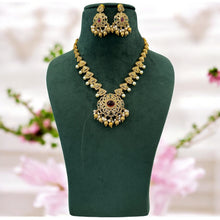 Load image into Gallery viewer, Multicolor Kemp Stone cz Golden Pearl Temple jewelry set