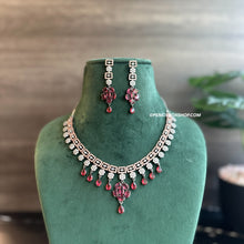 Load image into Gallery viewer, American diamond Tassel Ruby Victorian Necklace set