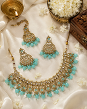 Load image into Gallery viewer, Polki Stone Pearl Necklace set with maangtikka
