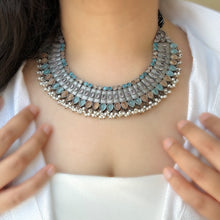 Load image into Gallery viewer, German Silver Pastel Multicolor Statement Necklace set