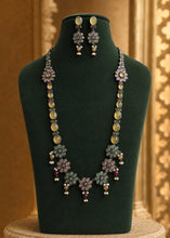 Load image into Gallery viewer, German Silver yellow Pink Mint Long Flower Necklace set