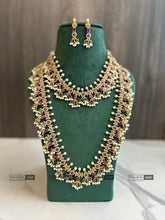 Load image into Gallery viewer, TRENDING ruby Green Cz Peacock Guttapusalu Pearl Necklace set