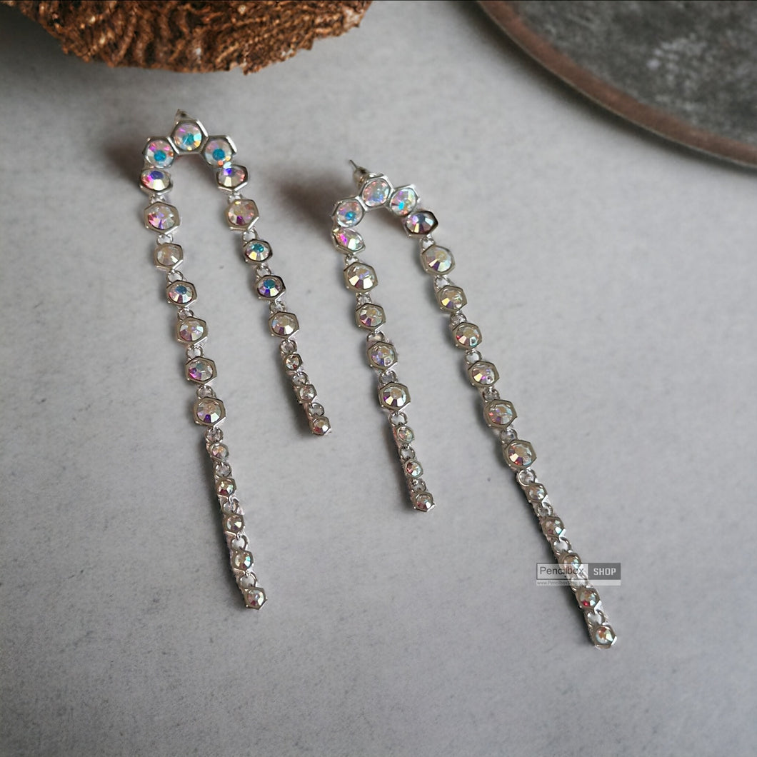 Hiral Double Long Svarovski silver American Diamond Earrings