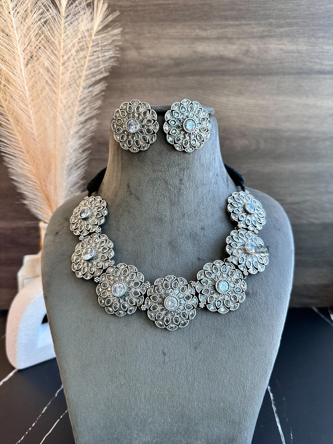 German Silver White Stone Premium Necklace set