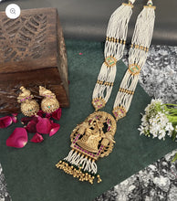 Load image into Gallery viewer, Multicolor Pearl Krishna With Flute kemp stone Long haram Necklace set templejewelry