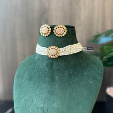 Load image into Gallery viewer, Tayani Gold plated Premium Enamel Pink Mint Choker Necklace set