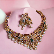 Load image into Gallery viewer, Statement Multicolor cz kemp Stone Necklace set temple jewelry
