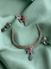 Load image into Gallery viewer, Changeable Multicolor Flower cz ethnic Necklace set