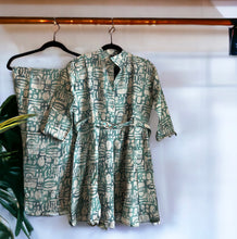 Load image into Gallery viewer, Green beige Flower Coord set with belt Women Clothing