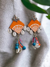 Load image into Gallery viewer, Peacock Long Handmade Shell handpainted wooden Jhumka earrings