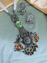 Load image into Gallery viewer, Peacock Multicolor Ghungroo Oxidised Afghani Ghungroo Necklace set
