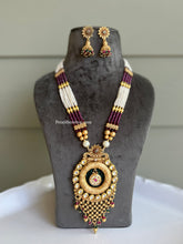 Load image into Gallery viewer, Green Multicolor Pearl Rajwadi kundan stone Mala Necklace set