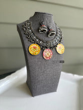 Load image into Gallery viewer, German Silver Multicolor White Stone Ghungroo Statement necklace set