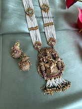 Load image into Gallery viewer, Multicolor Pearl Krishna With Flute kemp stone Long haram Necklace set templejewelry