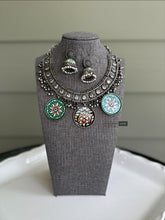 Load image into Gallery viewer, German Silver Multicolor White Stone Ghungroo Statement necklace set