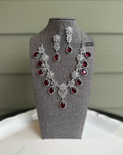 Load image into Gallery viewer, Ruby American Diamond Drop Cz Statement Designer Necklace set