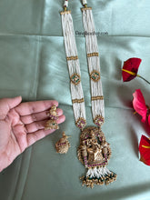 Load image into Gallery viewer, Multicolor Pearl Krishna With Flute kemp stone Long haram Necklace set templejewelry