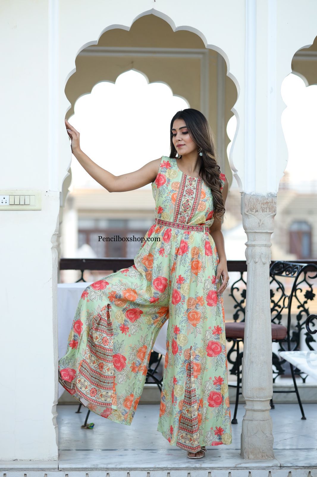 Catch Feelings Floral Print Strapless Jumpsuit (Green)
