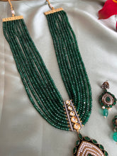 Load image into Gallery viewer, American Diamond layered Green mala long Victorian Kundan Necklace set