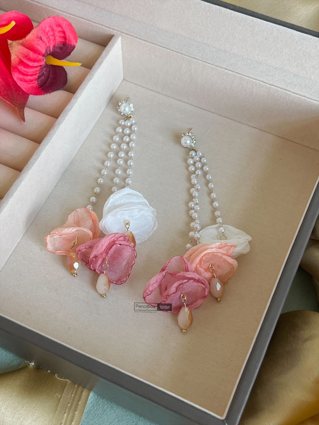 Long Pastel Pink Pearl Tassel dangling  Earrings IDW