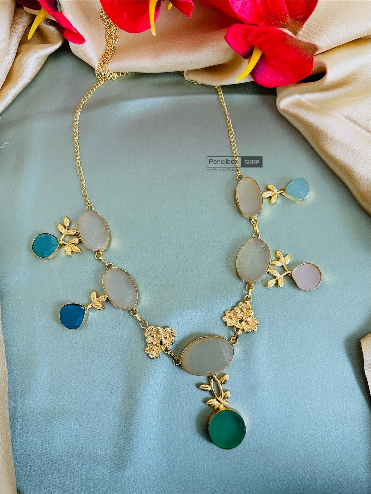 PencilboxShopUSA Contemporary Designer Natural Stone Necklace Set