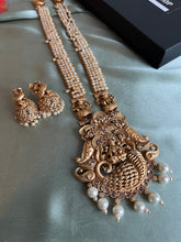 Load image into Gallery viewer, Pearl Lakshmi ji Golden Long haram Necklace set templejewelry
